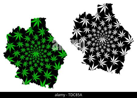 Tambov Oblast (Russia, Subjects of the Russian Federation, Oblasts of Russia) map is designed cannabis leaf green and black, scribble sketch Tambov ma Stock Vector