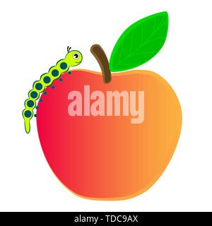 Cartoon caterpillar crawling on an apple and is going to eat it. Stock Vector