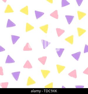 Hand Draw Triangle Pattern Kids purple, Pink, Yellow. Vector Endless Background pencil Texture of Triangle in pastel colors. The template for the pack Stock Vector