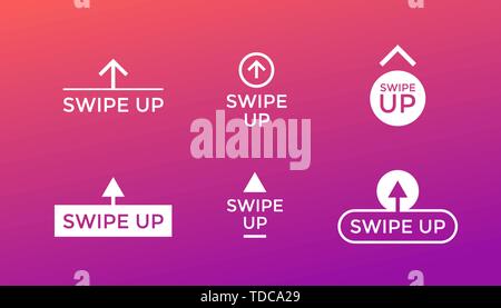 Swipe up button icon set on gradient background. Application and social network scroll arrow pictogram for stories design blogger. Vector modern eps i Stock Vector