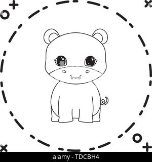 cute hippopotamus animal in frame circular vector illustration design Stock Vector