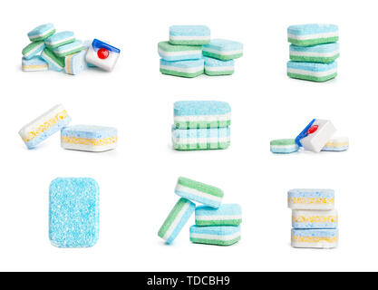 Dishwasher tablets on a white background Stock Photo