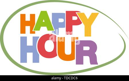colorful text HAPPY HOUR on white background vector illustration Stock Vector
