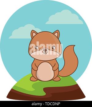 cute chipmunk animal in landscape natural vector illustration design Stock Vector