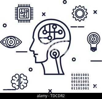 cyber humanoide profile with tech icons vector illustrator Stock Vector