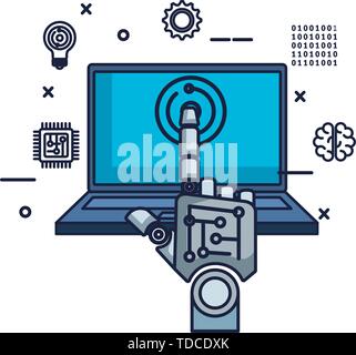 robotic hand index with laptop vector illustrator Stock Vector