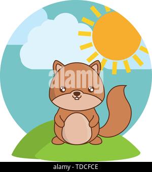 cute chipmunk animal in landscape natural vector illustration design Stock Vector