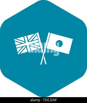 UK and Japan flags crossed icon, simple style Stock Vector