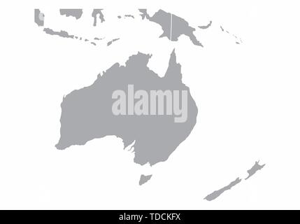 Oceania gray map isolated on white background Stock Vector