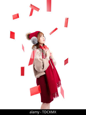 Red envelopes rain beauty on white background Stock Photo