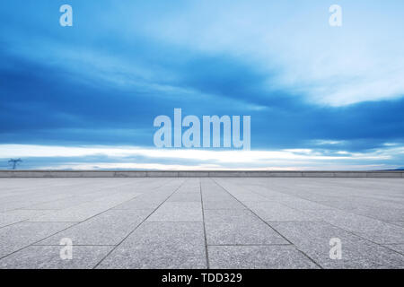 Empty marble floor with snow mountains Stock Photo