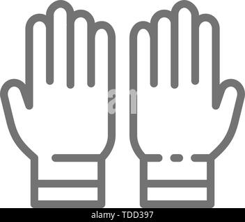 Protective rubber gloves, tattoo studio accessory line icon. Stock Vector