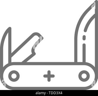 Jackknife, pocket knife, multitools line icon. Stock Vector