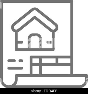 Estimate, construction document, house plan line icon. Stock Vector
