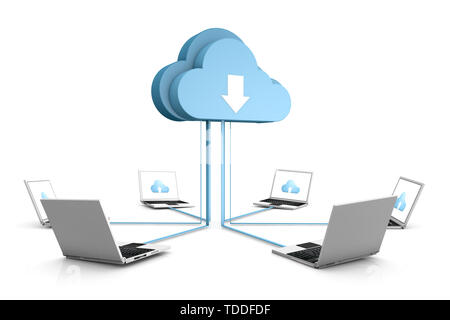 3d data cloud and laptops on white Stock Photo