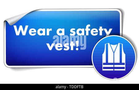 Wear safety vest sign with sign isolated on white background Stock Vector