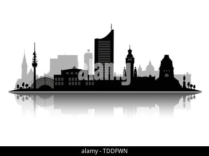 Leipzig silhouette vector illustration isolated on white background with shadow 3d vector Stock Vector