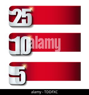 anniversary banner collection with 3d effect number isolated on white background template Stock Vector