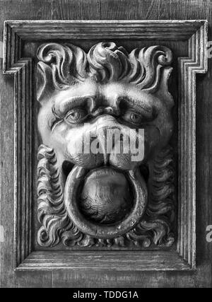 Close-up of traditional lion head shaped door knocker Stock Photo