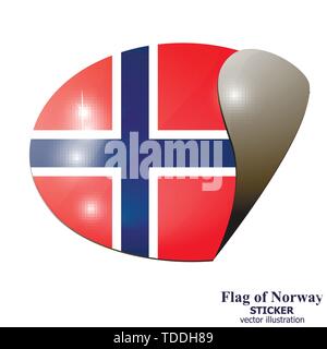 Sticker with flag of Norway. Colorful illustration with flags for web design. Illustration with white background. Stock Vector