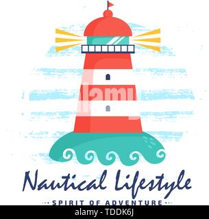 Nautical Illustration Lighthouse Ahoy Sailor Slogan Stock Vector (Royalty  Free) 1408509131