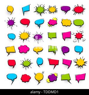Comic speech bubbles in pop art style on colored cartoon background ...