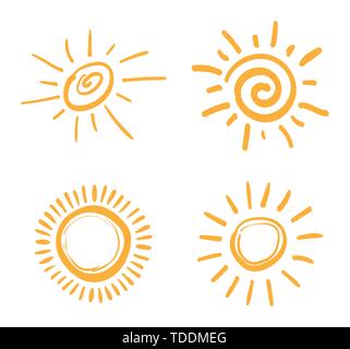 Four painted suns. Vector solar symbols set. Stock Vector