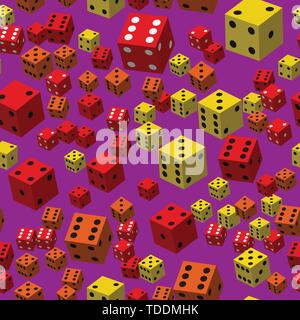 Yellow Red Dice Seamless Pattern, 3D illustration Stock Vector