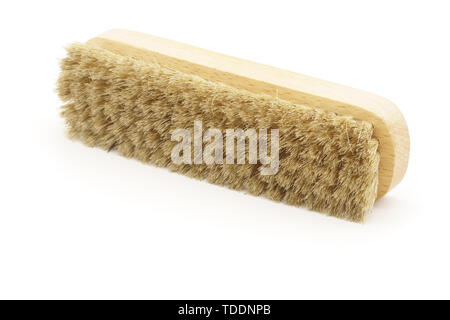 Horsehair brush on white background. Leather shoe polishing. Cleaning. Wax Stock Photo
