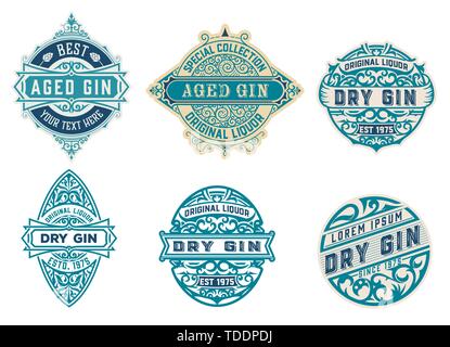 Gin badgets set. Vector layered Stock Vector