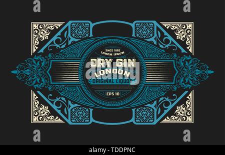 Gin label with floral ornaments Stock Vector