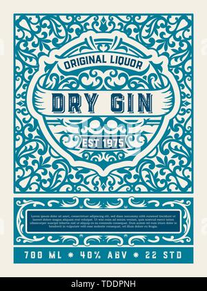 Gin label with floral ornaments Stock Vector