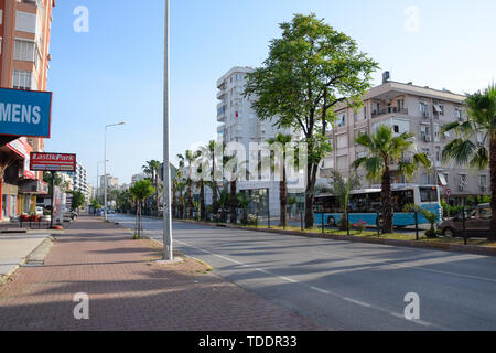 Antalya, Turkey - May 19, 2019: The streets of modern Antalya, the road, sidewalks and buildings Stock Photo