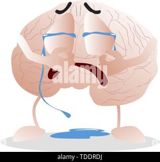 Brain crying, emotion disorder. Vector brain emotion mental, crying and pain emotional, sad and cry depressed illustration Stock Vector