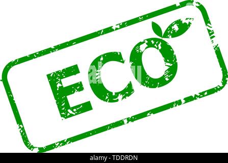 Eco green rubber stamp isolated on white. Eco stamp, green organic label. Vector illustration Stock Vector