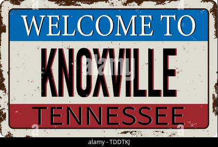 Welcome to Knoxville Tennessee tourism plate. Isolated on white. Stock Vector
