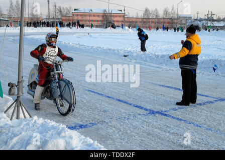 Tyumen, Russia - February 10, 2007: The city motorcycle sport championship. Race on Ice discipline Stock Photo