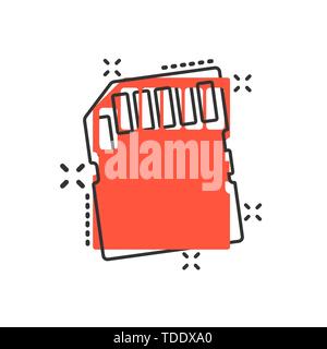 Micro SD card icon in comic style. Memory chip vector cartoon illustration on white isolated background. Storage adapter business concept splash effec Stock Vector