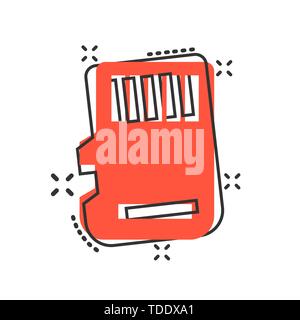 Micro SD card icon in comic style. Memory chip vector cartoon illustration on white isolated background. Storage adapter business concept splash effec Stock Vector