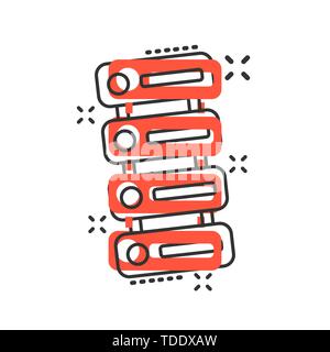 Data center icon in comic style. Server vector cartoon illustration on white isolated background. Security business concept splash effect. Stock Vector