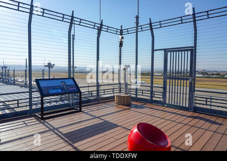 View from Sendai Airport observation deck 'Smile Terrace'. Sendai Airport is an international airport located in the city of Natori, Miyagi, Japan Stock Photo