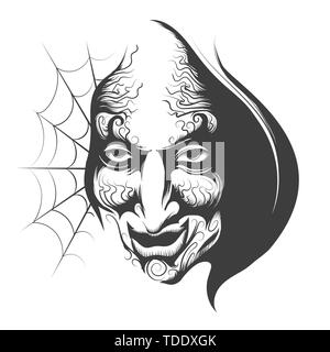 Evil Magician Face drawn in tattoo style. Vector illustration Stock Vector