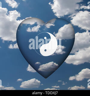 Yin Yang Heart in Clouds Stock Photo