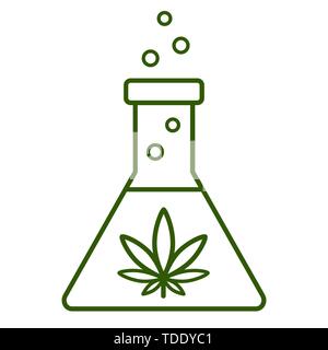 Chemical test tube with marijuana leaf. Medical cannabis. Isolated vector illustration on white background. Stock Vector