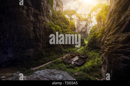 Photo by Tiankeng Seam Scenic Area in Xianyu Mountain National Geopark in Wulong, Chongqing Stock Photo