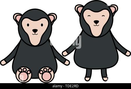 cute monkeys couple childish characters vector illustration design Stock Vector