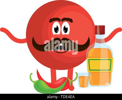 mexican emoji character with tequila and chilli pepper vector ...