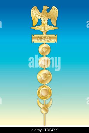 SPQR, Military ensign of Roman legion, symbol of the Roman Empire, vector illustration Stock Vector