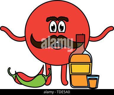 mexican emoji character with tequila and chilli pepper vector ...