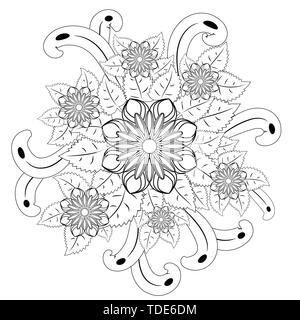 floral mandalaa stylized circular ornament. floral mandala. black-and-white drawing. coloring book for children and adults. page for artbook Stock Vector